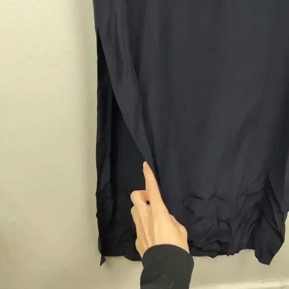 Peter Cohen Midi Slip Dress Women Small Black Silky Jersey Side Slits Minimalist